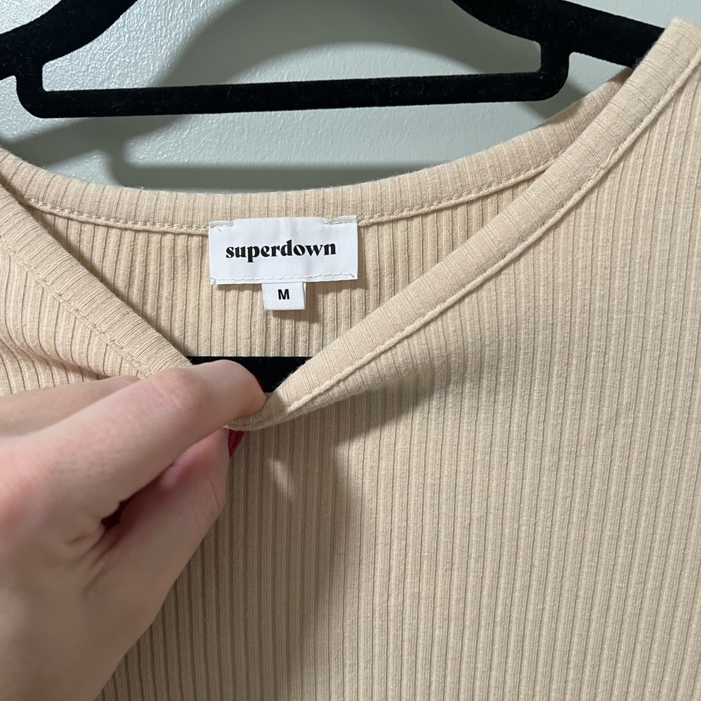 Superdown x Revolve Tan Ribbed Wrap Mini Dress - Picture 3 of 7